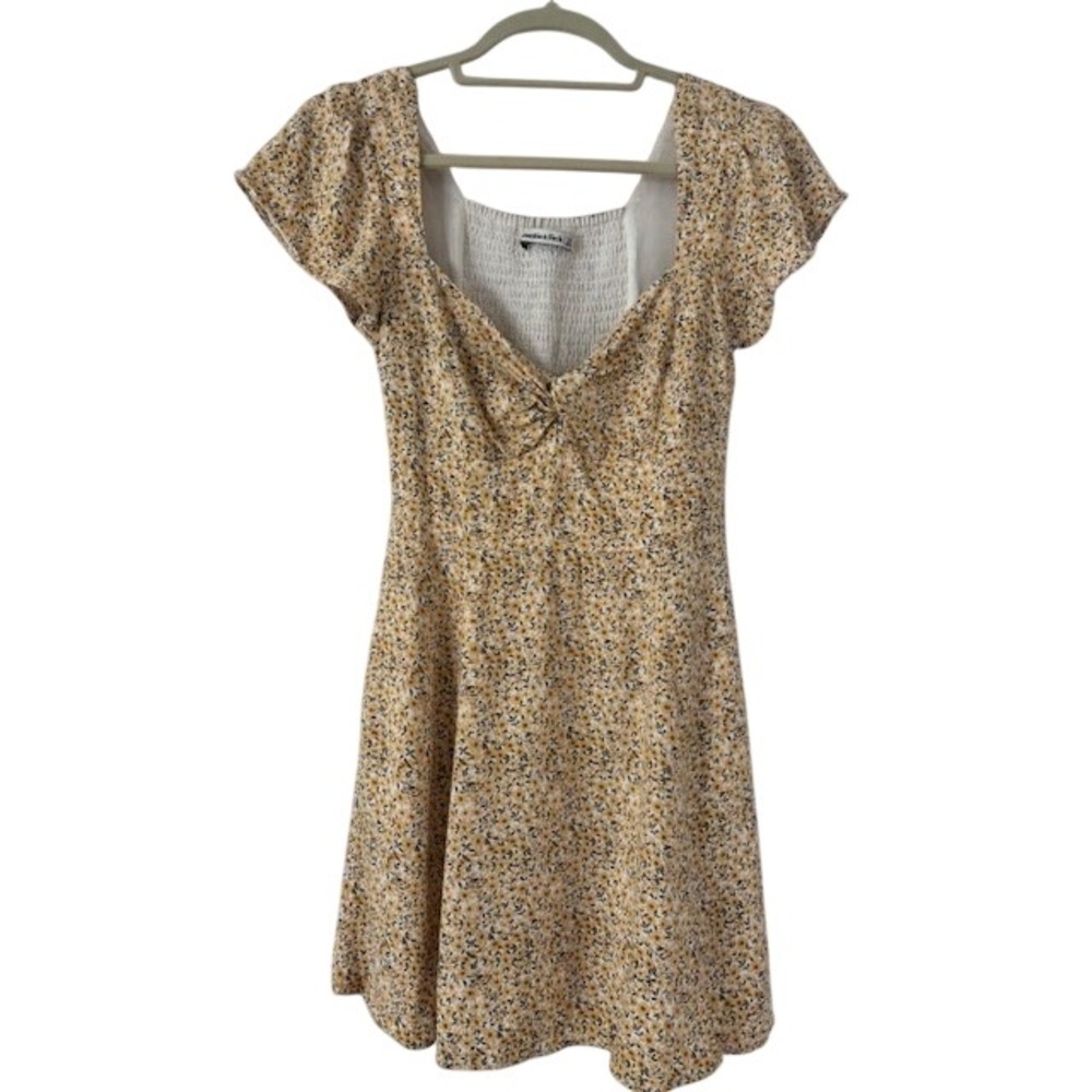 Abercrombie &‎ Fitch Yellow Floral Smocked Mini Dress Twist Front Pockets XSP